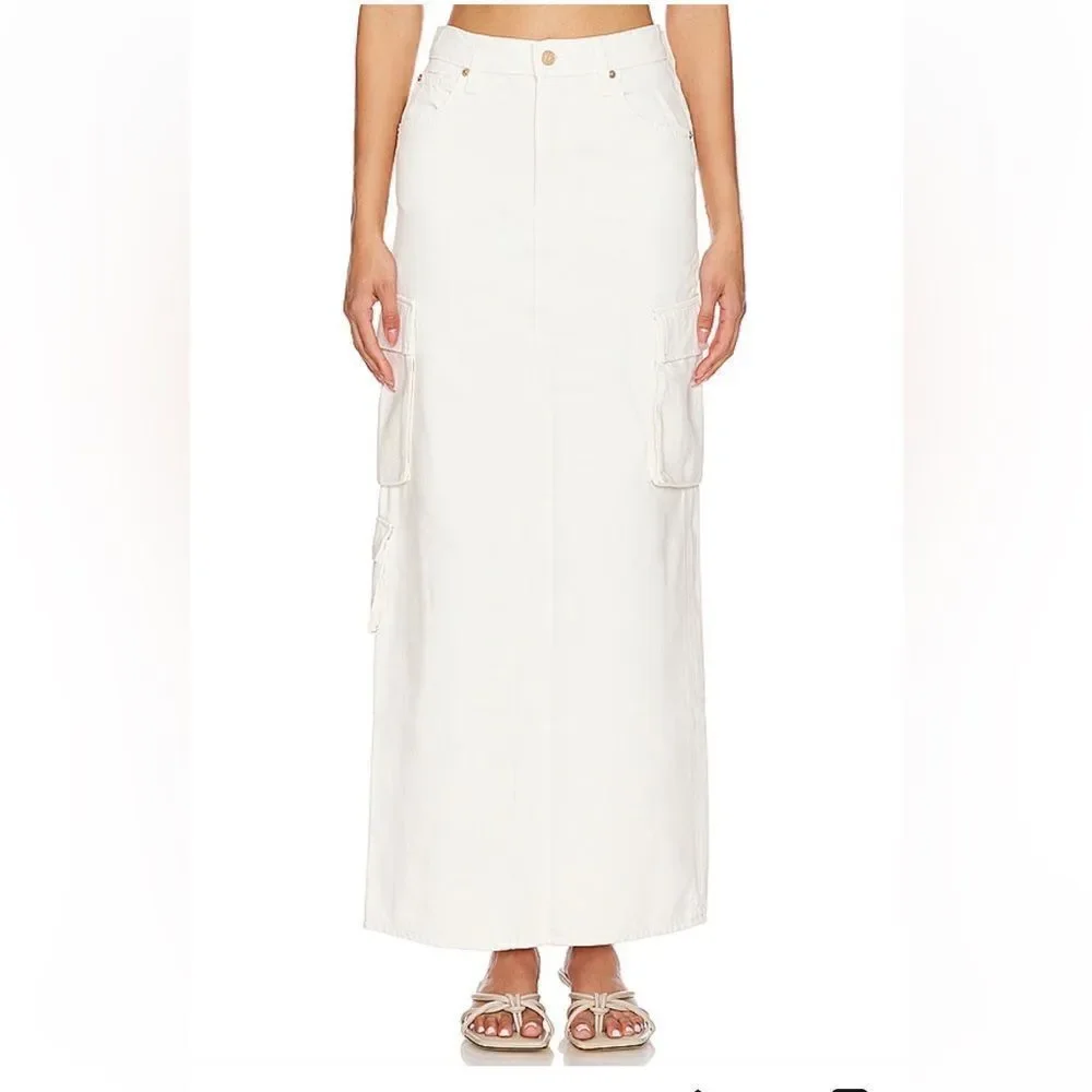 NWT Mother SNACKS! The Fun Dip Cargo Skirt Natural white denim maxi Revolve 29